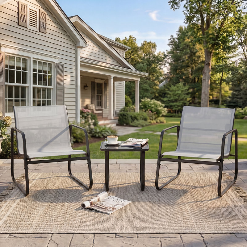 Patio 3 Pieces Bistro Set, Outdoor Conversation Set,PVC-coated polyester Outdoor Furniture Set with 2 Chairs & Coffee Table