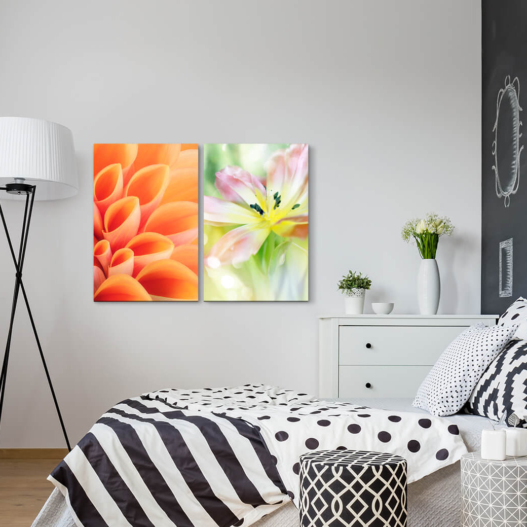 2-tlg. Leinwandbilder-Set - Fotografie „Dahlia Flowers Colourful Warm Gentle Tender Beautiful”