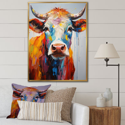 Portrait expressionniste coloré de vache - art encadré de vache