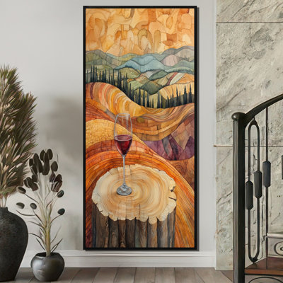 Gracilyn Vineyard With Glass Of Wine In Provence Landscape II - Vineyard Framed Art