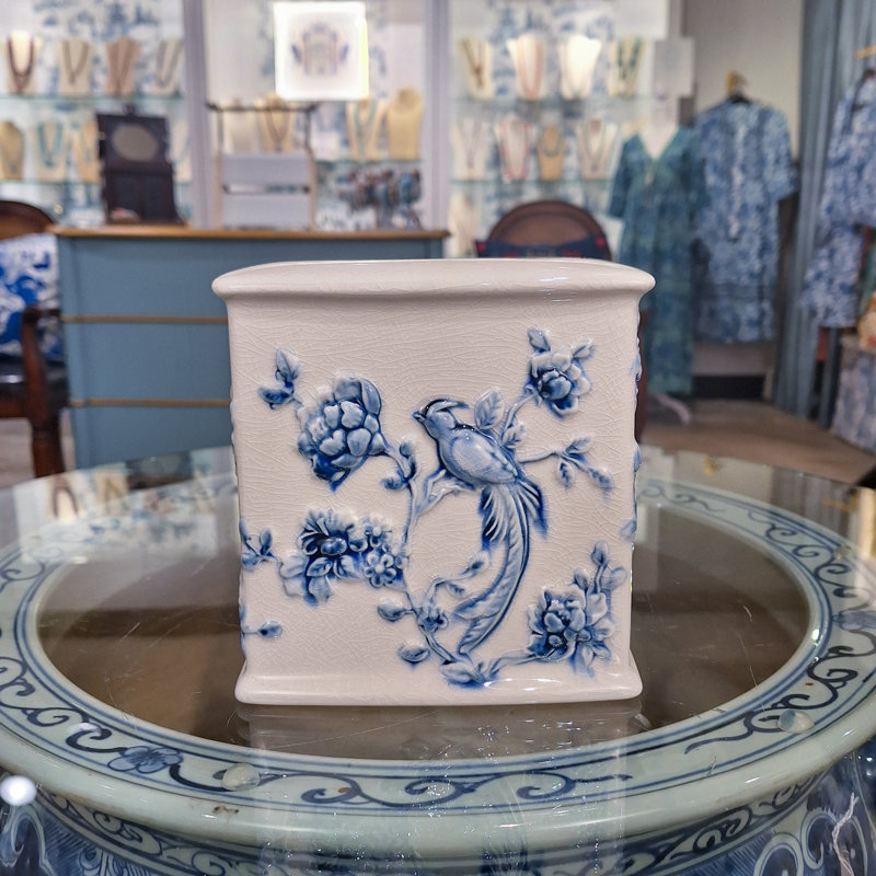 Ceramic / Porcelain Tissue Box Cover, Blue/White