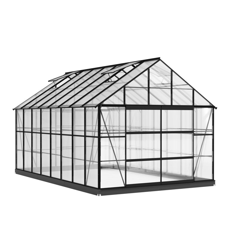 Outdoor Walk-in Aluminum Polycarbonate Greenhouse, 15.8' W x 9.9' D