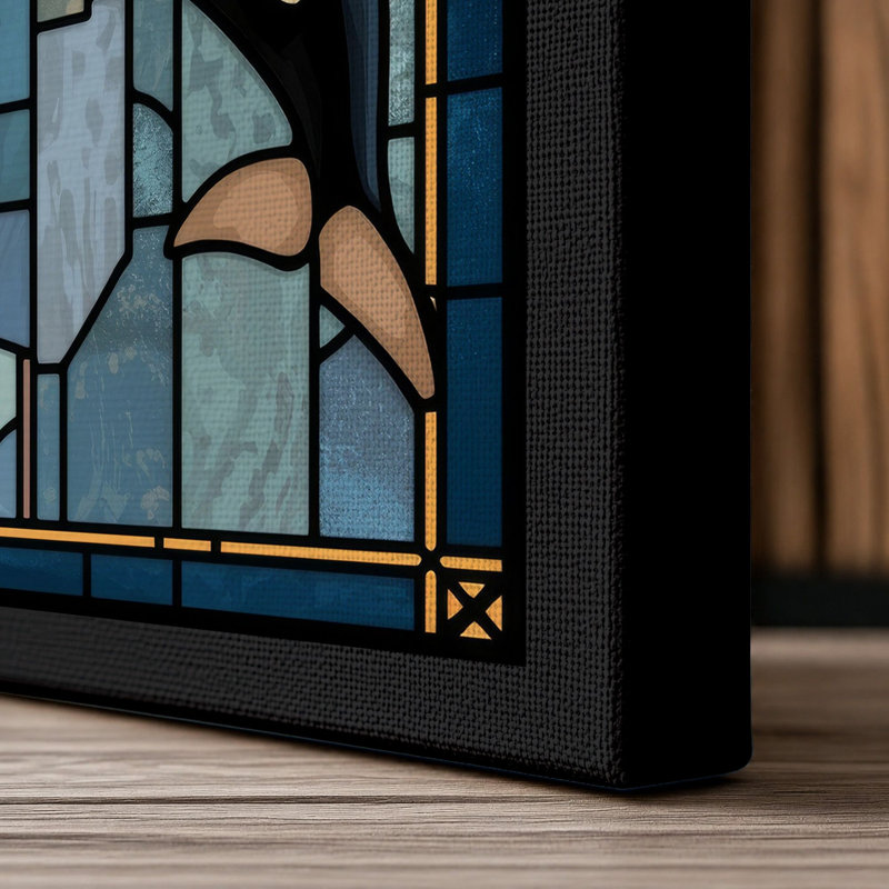 Stained Glass Orca Geometric - Wrapped Canvas, 36x24 - 91.4 x 61.0 cm, Black Border