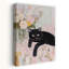 Black Cat Floral Charm Elegant Contemporary Cat Flower Portrait Wall Art Print 1 Piece Wrapped Canvas Wall Art-1731235776