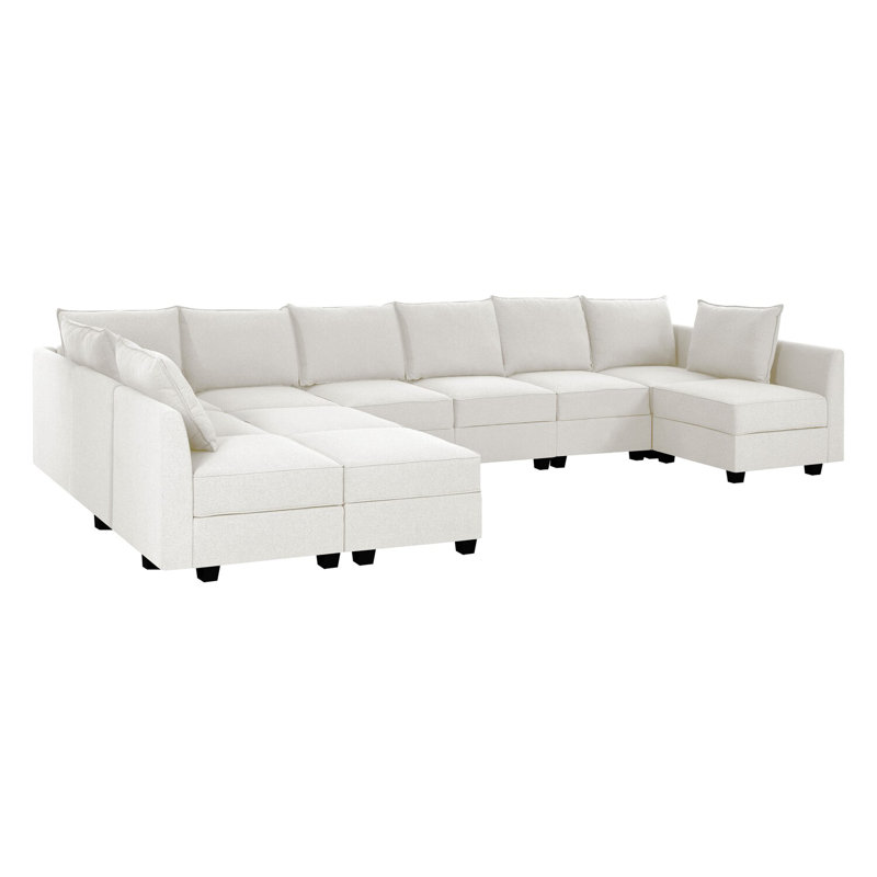 Canapé modulaire Zoriyah, Duvet blanc 100% lin