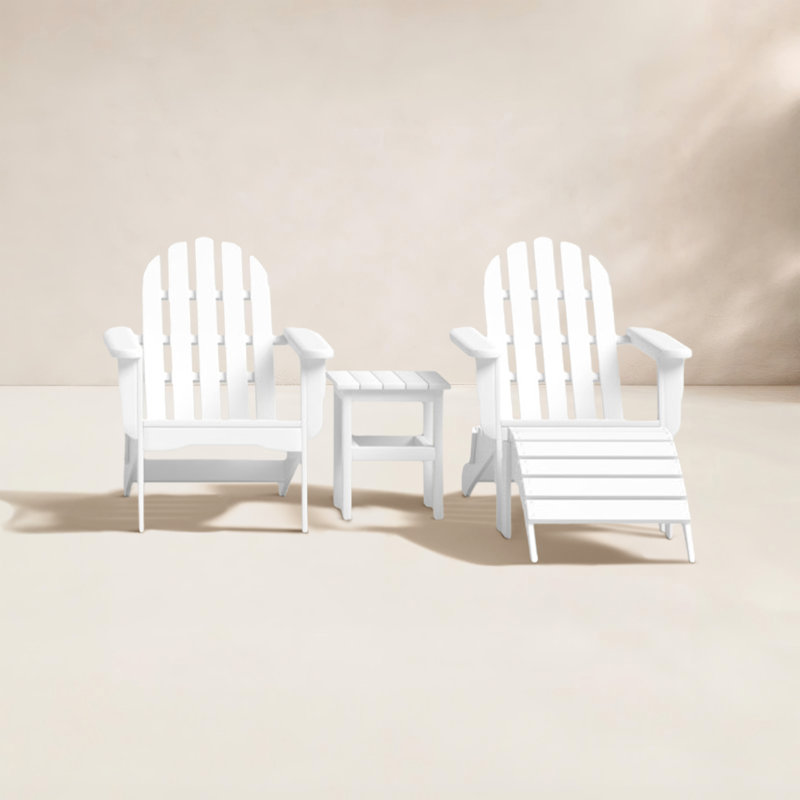 Chaise Adirondack pliante en plastique / résine avec repose-pieds et table Leighton, Blanc