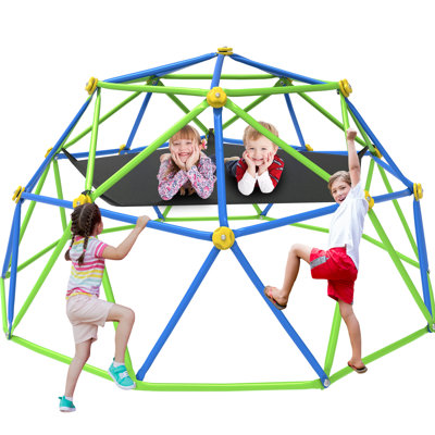10FT Outdoor Climbing Dome with Hammock, Heavy Duty Kids Jungle Gym Play Structure, 1000 LBS Weight Capacity Rust Resistant Metal Frame, ASTM Safe Backyard Play Equipment for Ages 3-10, Easy Assembly Blue & Green