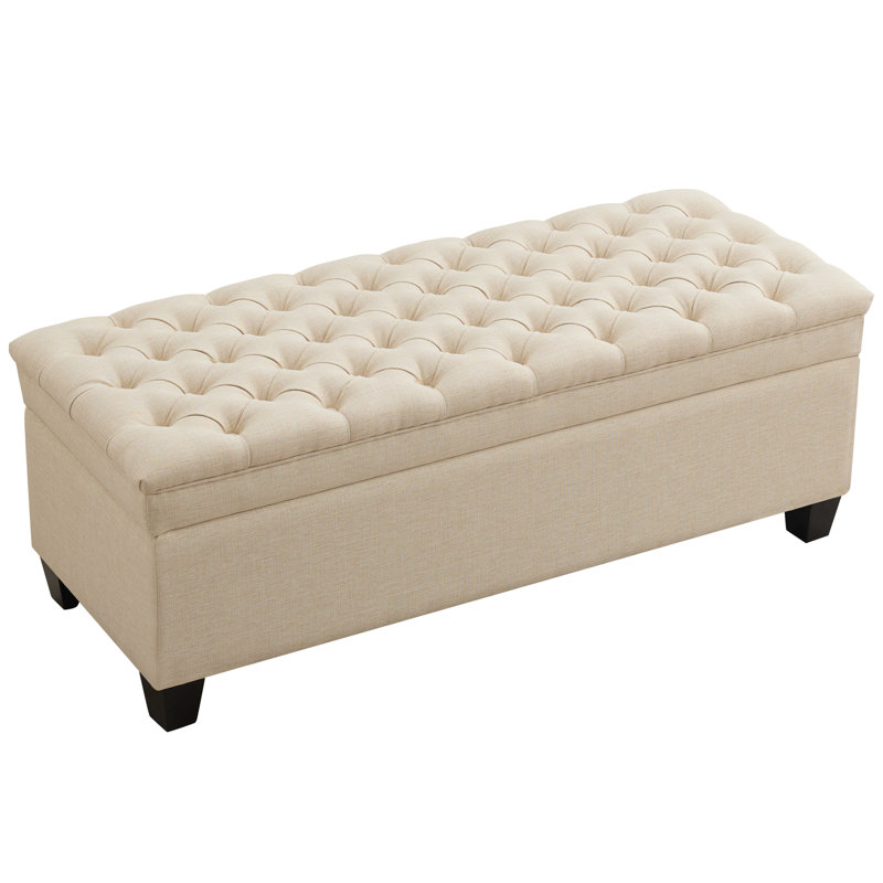 51" W Linen Upholstered Flip Top Storage Bench, Khaki