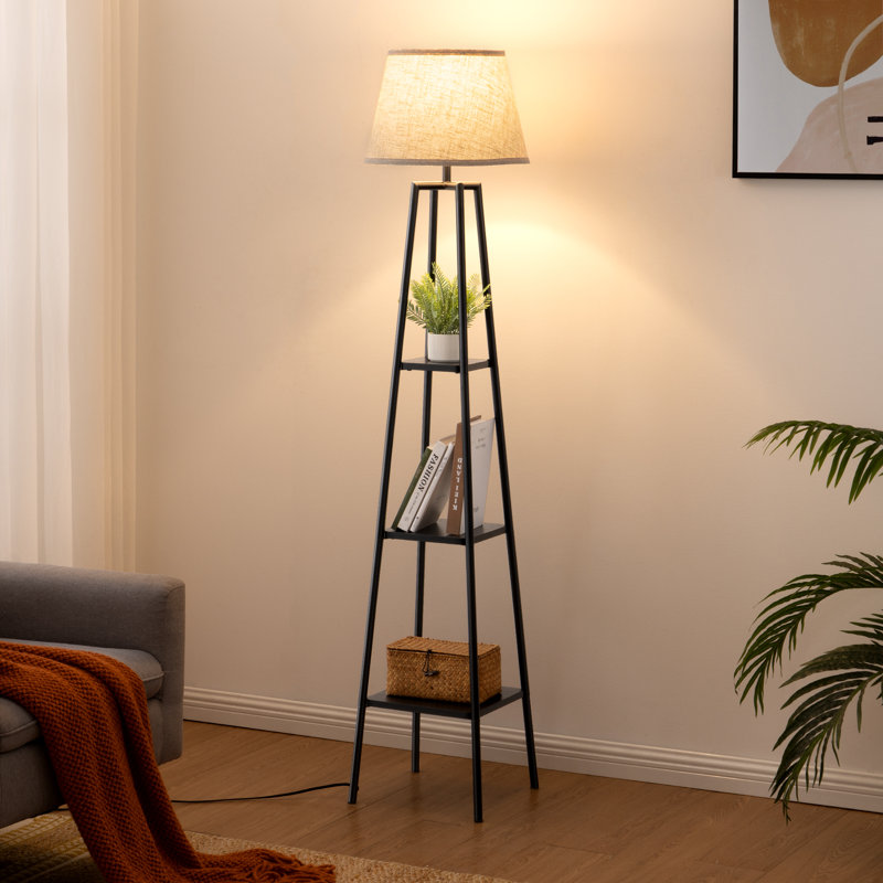 Mier 65" Tray Table Floor Lamp, Ebony/Black