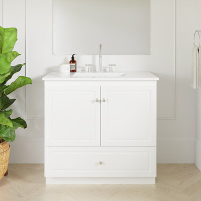 Ultraline 37 in. W x 22 in. D x 35 in. H Vanity with No Side Drawers in Winterset with Ceramic Vanity Top in White