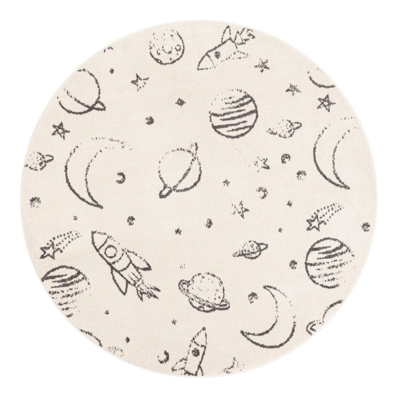Machine Woven Polypropylene Plastic Rug, Round 5'3", Ivory