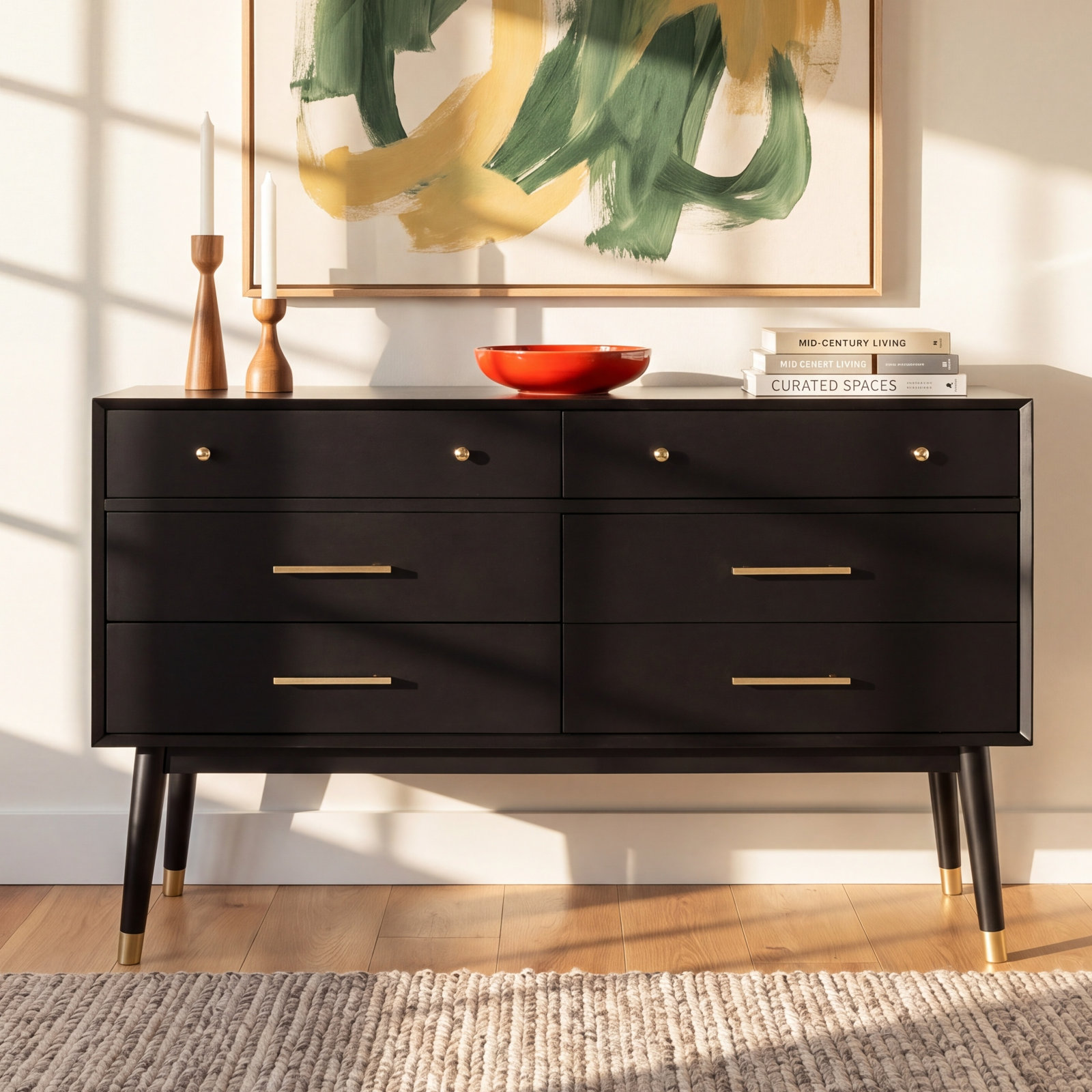 Samuel 56 " Double Dresser, Black/Brass