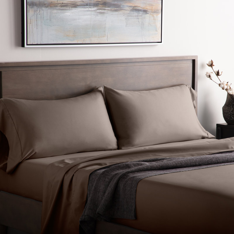 Microfiber Sheet Set, Chocolate, Split Queen Sheet Set with 2 Pillowcases