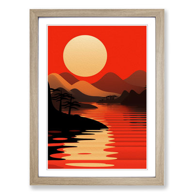 Japanese Sunset Constructivism No.2 - Single Picture Frame Print on Wood