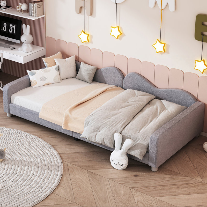 Lit de jour en sherpa, Gris, Simple