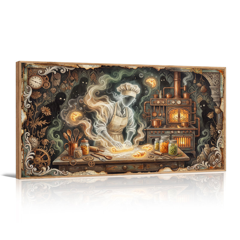 Boulanger fantôme pétrissant la pâte dans une cuisine steampunk - Toile murale d'Halloween