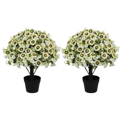 Paquet de 2 fleurs artificielles en forme de marguerite artificielle en pot, fausses fleurs d'extérieur pour le patio