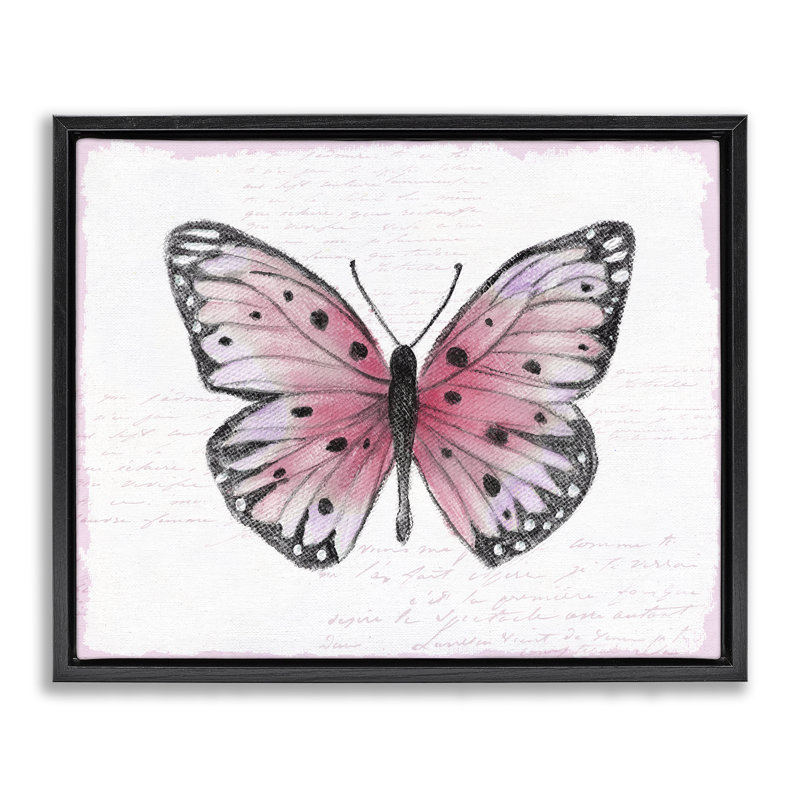 Cadre flottant papillon rose vintage, design par Janet Tava, Cadre flottant noir de jais, H 17 po x l 21 po