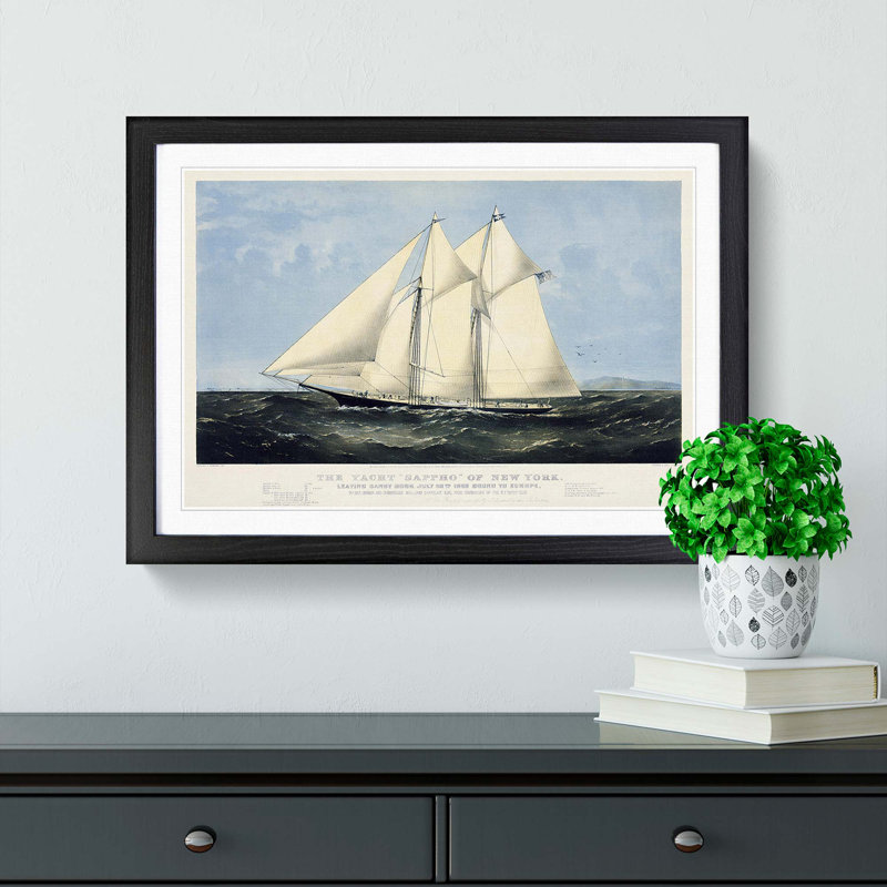 Yacht Sappho of New York - Picture Frame Painting Print, 48cm H x 65cm W x 2cm D, Black Framed