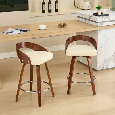 Bar Stools Set Of 2, Swivel Bar Height Stools With Low Back, Wood Bar Chairs With Soft Cushion Seat, 25-Inch Seat Height (25" Counter Height)