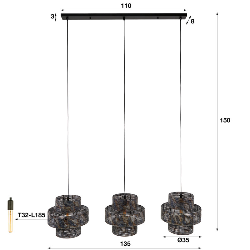 Antez 3 - Light Antique Bronze Pendant