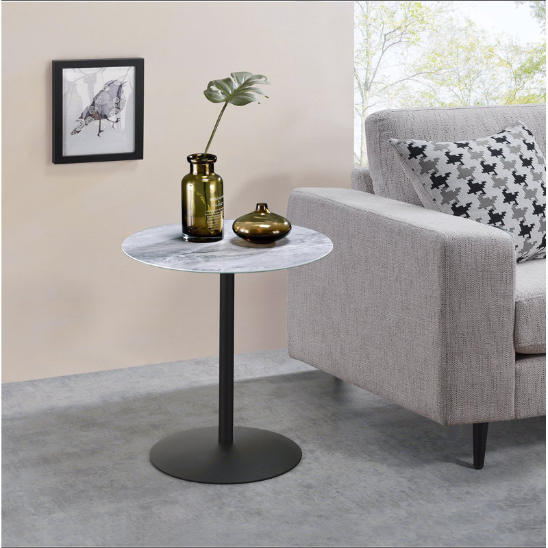Table de bout 17,5 po avec plateau en marbre texturé, Gris, blanc, Gris, blanc, Gris, blanc