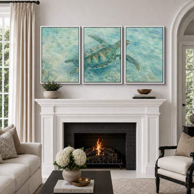 Art de tortue de mer, images de salle de bain, impression sur toile encadrée, 3 pièces
