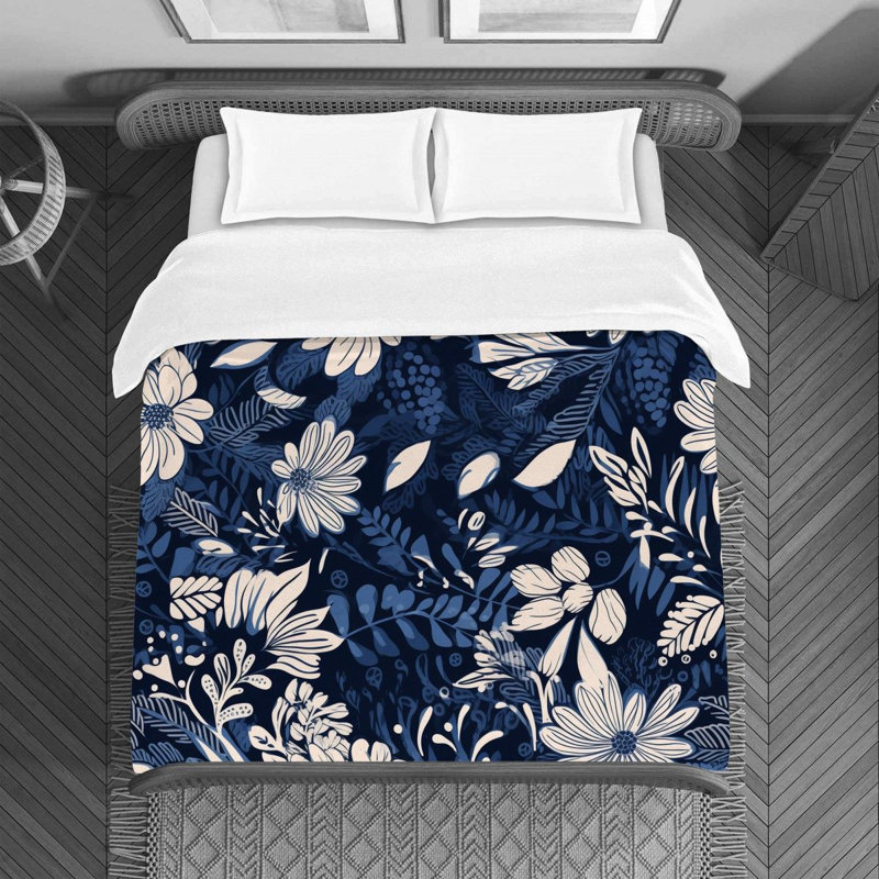 Machine Printed Duvet Cover, Queen Duvet Cover, Navy/White