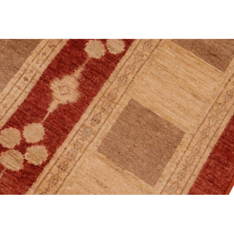 Tapis beige / rouge en laine noué à la main à motif géométrique 8 pi x 9 pi 11 po Baccio