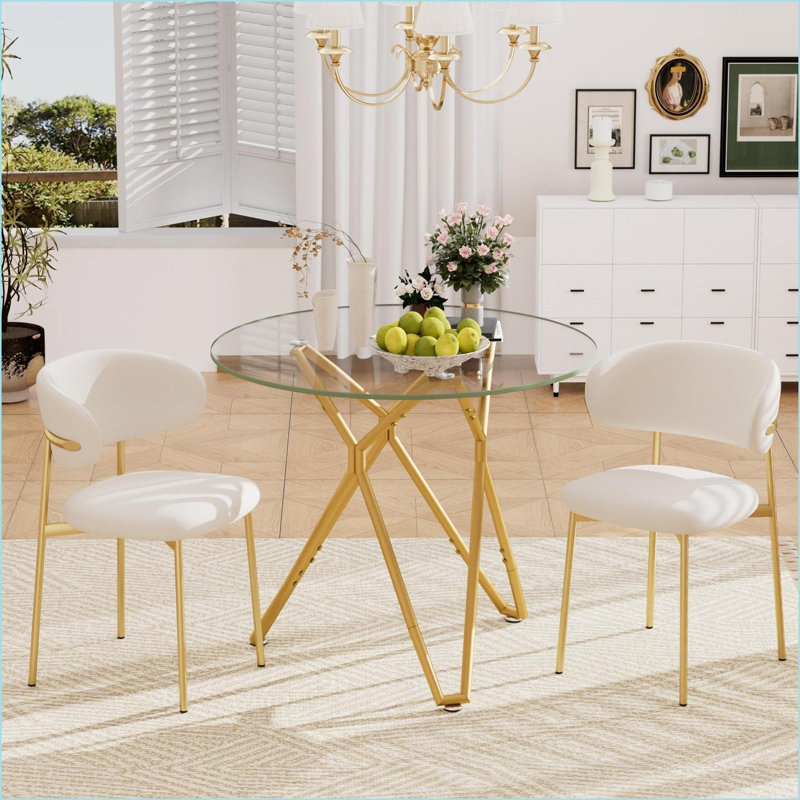 Dining Tables | Mesa de Comedor, Modern 35.4" Round Seats 1-4, For Dining Room Living Room Small Spaces | Gold