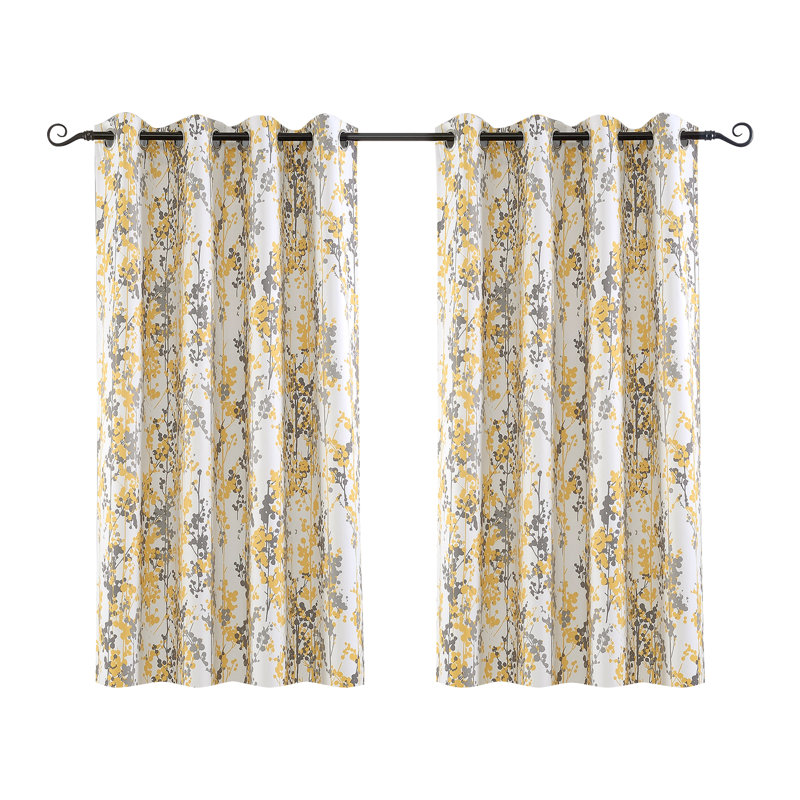 Aalayjah Abstract Floral Blossom Ink Painting Room Darkening Thermal Insulated Grommet Unlined Window Curtains , Navy/Gray