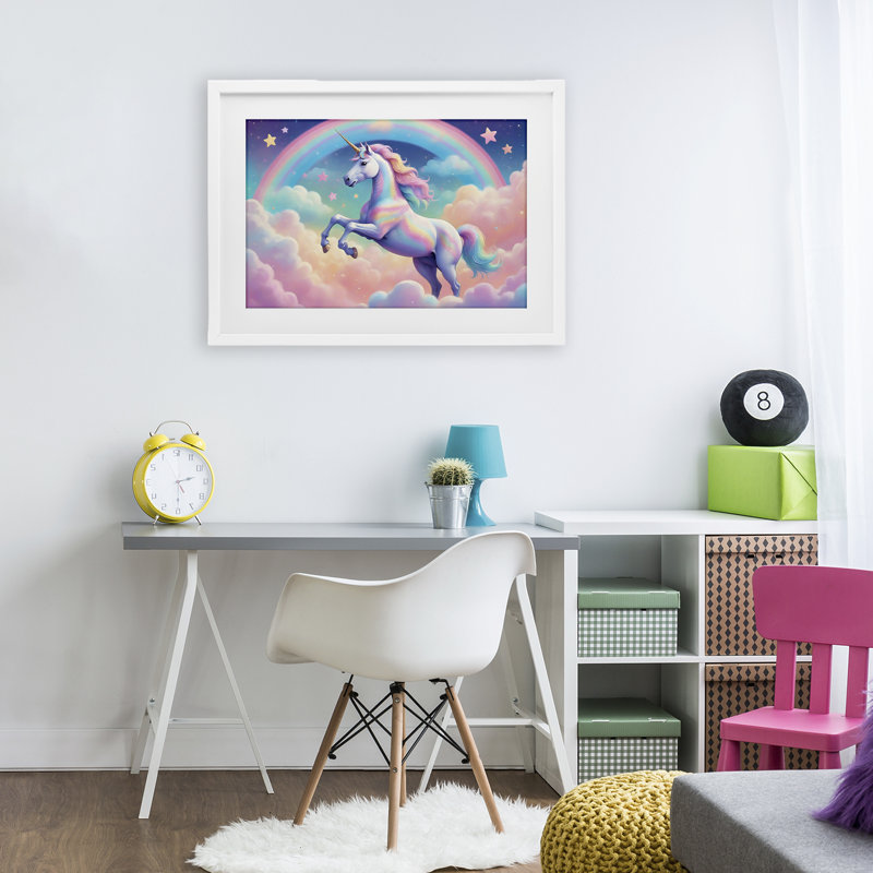 «Colorful Galaxy Unicorn», reproduction encadrée sous verre, design by Creative Studio, H 17 po x l 23 po, Cadre blanc côtier