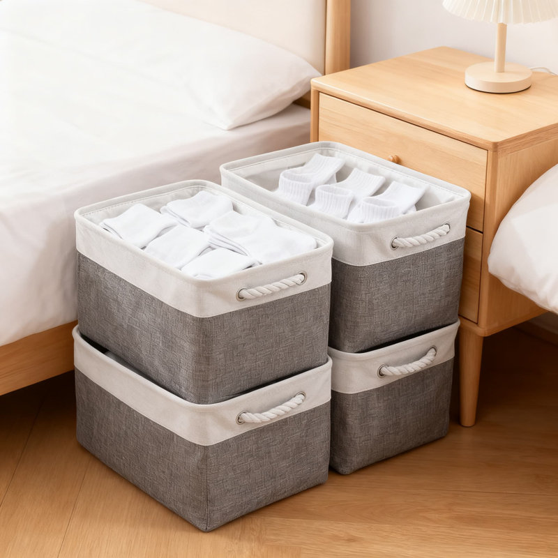 Large Fabric Storage Bins With Handles, Foldable Canvas Storage Box Organizer For Closet, Nursery, Laundry And Home Organization, Sturdy Collapsible Design, 4-Pack Set