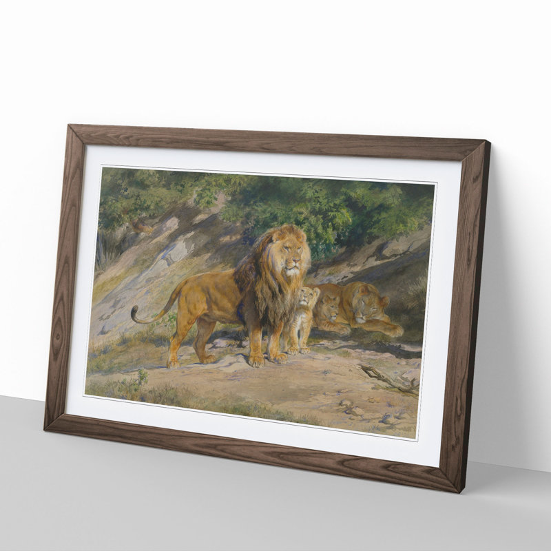 The Lion King by Rosa Bonheur - Picture Frame Painting, 27cm H x 36cm W x 2cm D, Walnut