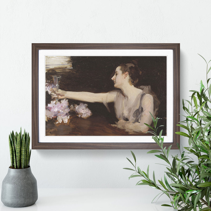 Madame Gautreau Drinking by John Singer Sargent - Picture Frame Painting, 27cm H x 36cm W x 2cm D, Walnut Framed