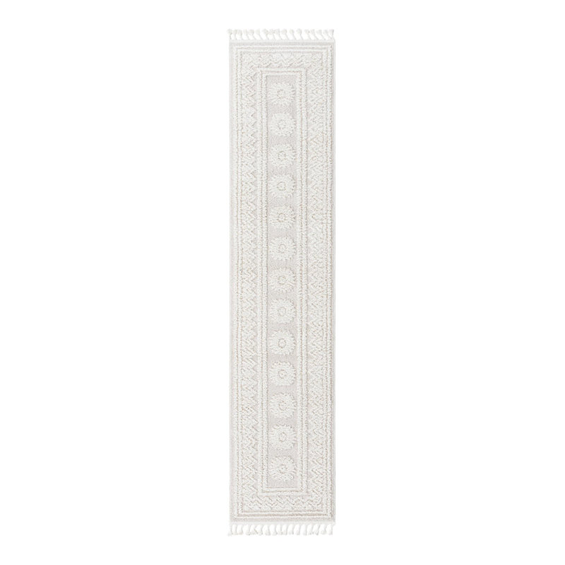 Tapis ivoire en polyester tissé à la machine Amirah, Tapis de couloir 2 pi 7 po x 12 pi