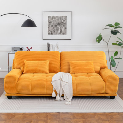 Convertible 2-Person Sofa Bed With Adjustable Backrest,Plush Corduroy Upholstery, 2 Pillows Included
