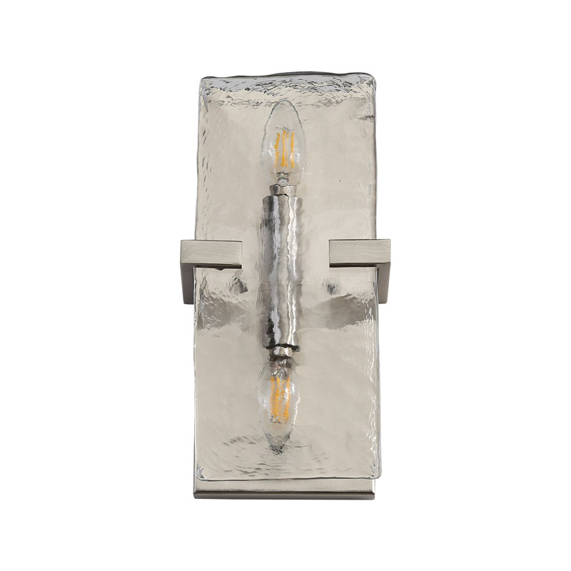 Applique murale 2 lumières en bronze champagne brossé avec verre d'eau martelé Aenon, Étain