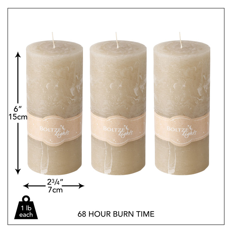 3 Piece Pillar Candle Set, Pale Beige