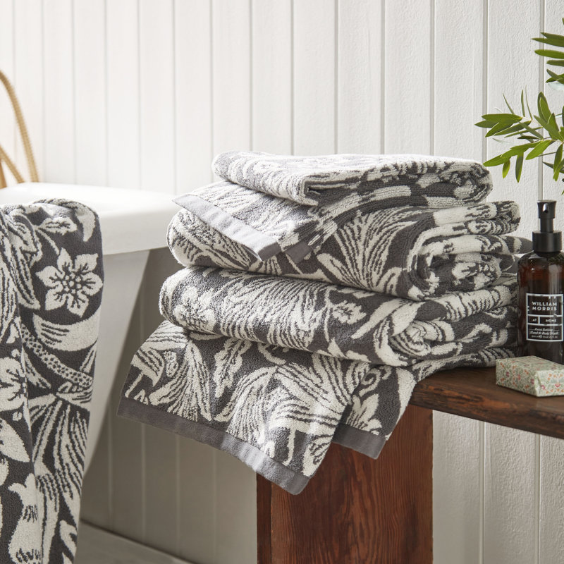 100% Cotton, Grey Floral, Hand Towel