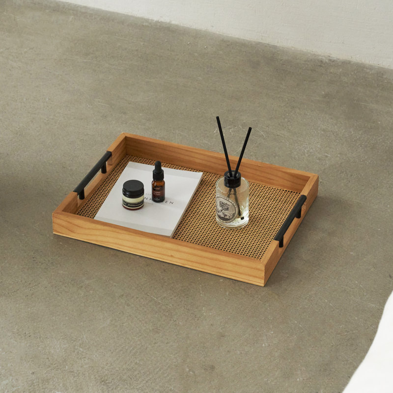 Grands plateaux rectangulaires en rotin naturel Ascano