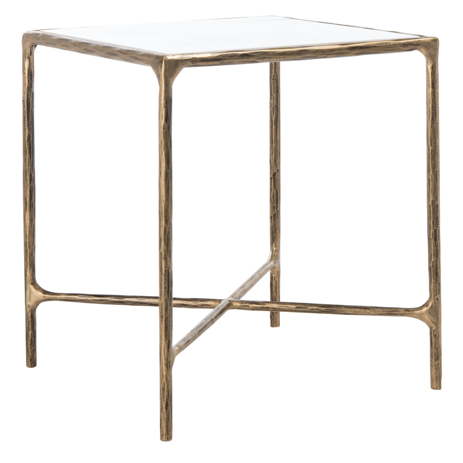 Evelynn End Table, Brass, White Marble