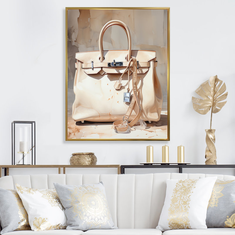 Jacarria Minimalim, sac à main beige I, impression sur toile, H 32 po x l 24 po x P 1 po, Cadre flottant doré