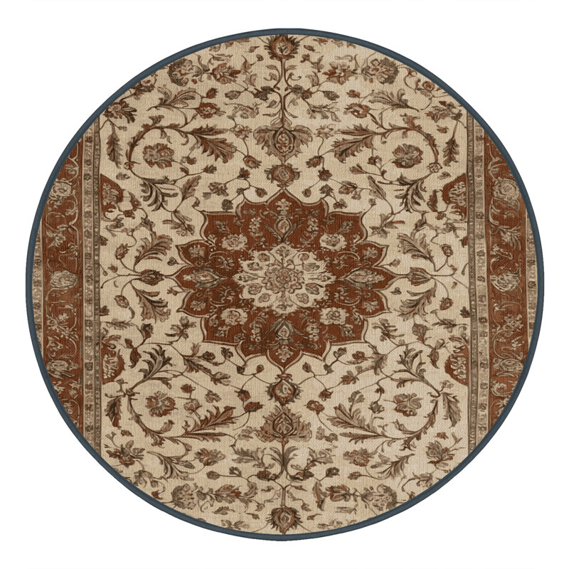 Machine Washable Persian Brown Area Rug, Round 4'