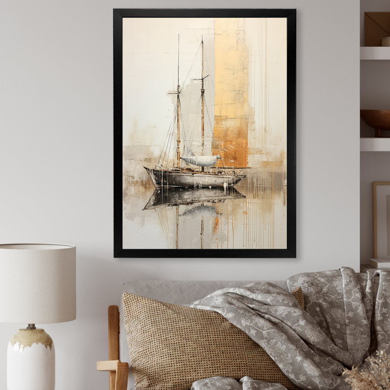 Minimalisme pêche dorée et grise II, Cadre simple noir, H 32 po x l 16 po x P 1 po