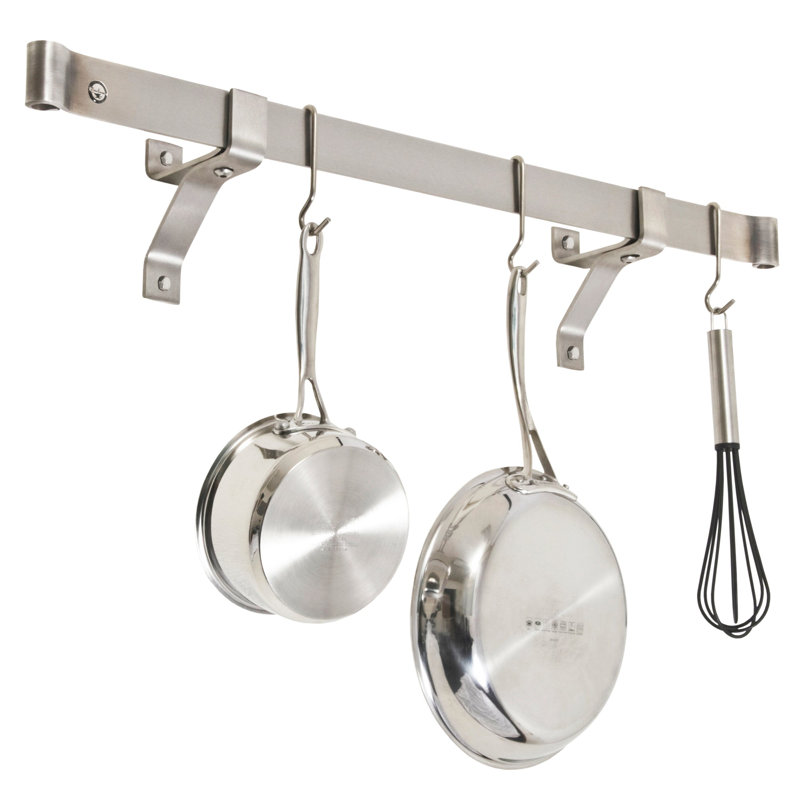 Premier Handcrafted Wall Mounted Pot Rack, 2" H x 48" W x 25" D, Stainless Steel