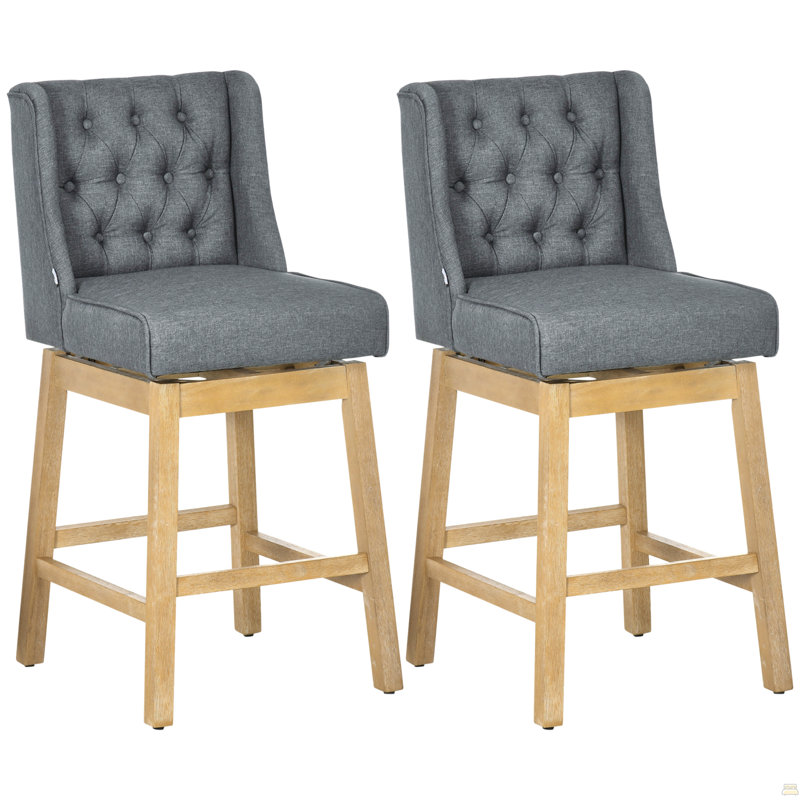 Ensemble de 2 tabourets de bar pivotants à 180 degrés HOMcom, hauteur de siège de 30 po avec repose-pieds en bois massif et capitonnage à boutons, gris