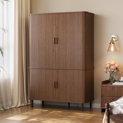 Armoire H 71 po x l 47 po avec portes coulissantes en tambour, tiroirs et tablette réglable, armoire Mid-Century avec tringle