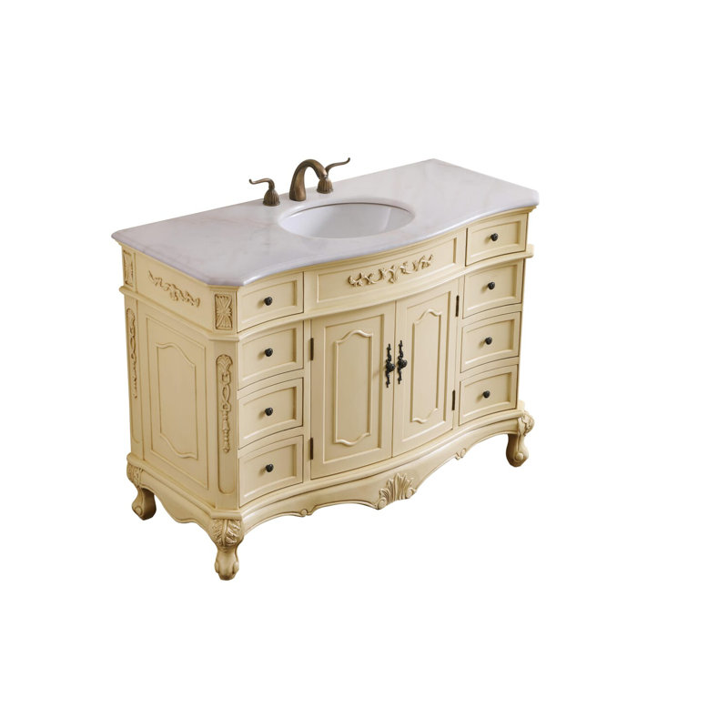 Ensemble de meuble-lavabo simple 48 po Lunette, Beige antique clair, Blanc/brun