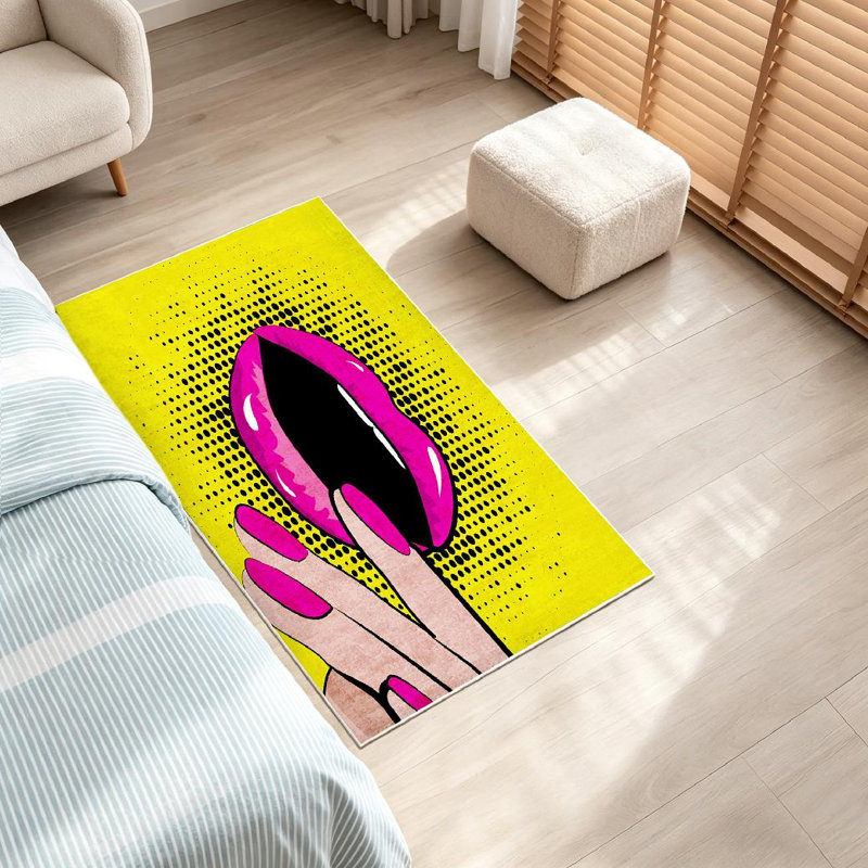 Tapis rose moderne lavable à la machine Pop Art, Rectangle 32" x 47"